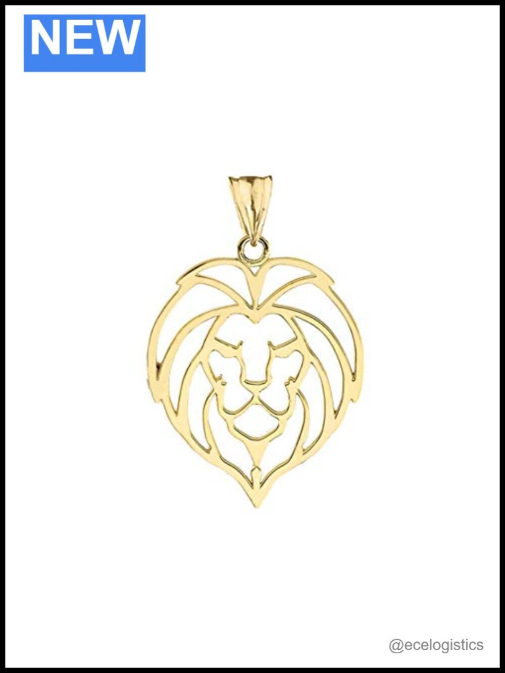 10K Yellow Gold Lion Head Outline Charm Pendant Fine Jewelry Gift
